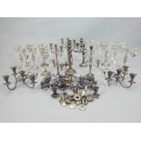 Assorted silver plate and white metal candelabra, mixed ages and styles,