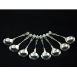 Set of eight Victorian Sterling silver Kings pattern sauce ladles marked J.E.