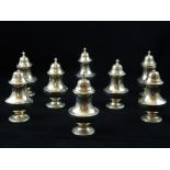 Eight Mappin & Webb dome topped silver pepper pots, c.1903, approx. 10.