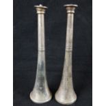 Pair of hallmarked silver hunting horns converted to stirrup cup / tapering lighter, c.