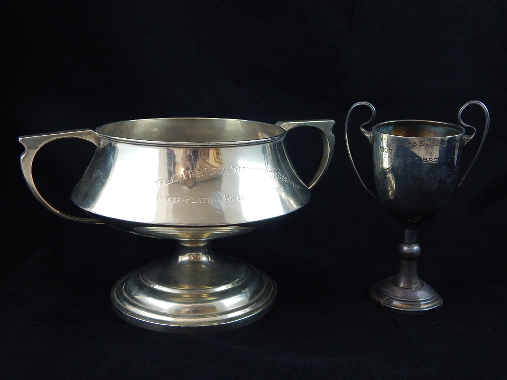 Fifth Fusiliers Sailing Club silver trophy, twin arms, knop to stem, 15.