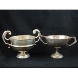 Hallmarked silver twin-handled hemispherical stem and socle trophy cup,
