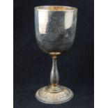 Hallmarked silver baluster stem cup, rubbed inscription, cast circular foot, c.