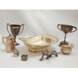 Mixed lot of white metal and silver plated items, including cups, dishes, jugs etc.