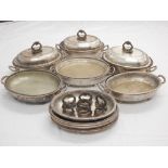 Assorted silver plate serving dishes / ovals part sets with rope twist decoration,