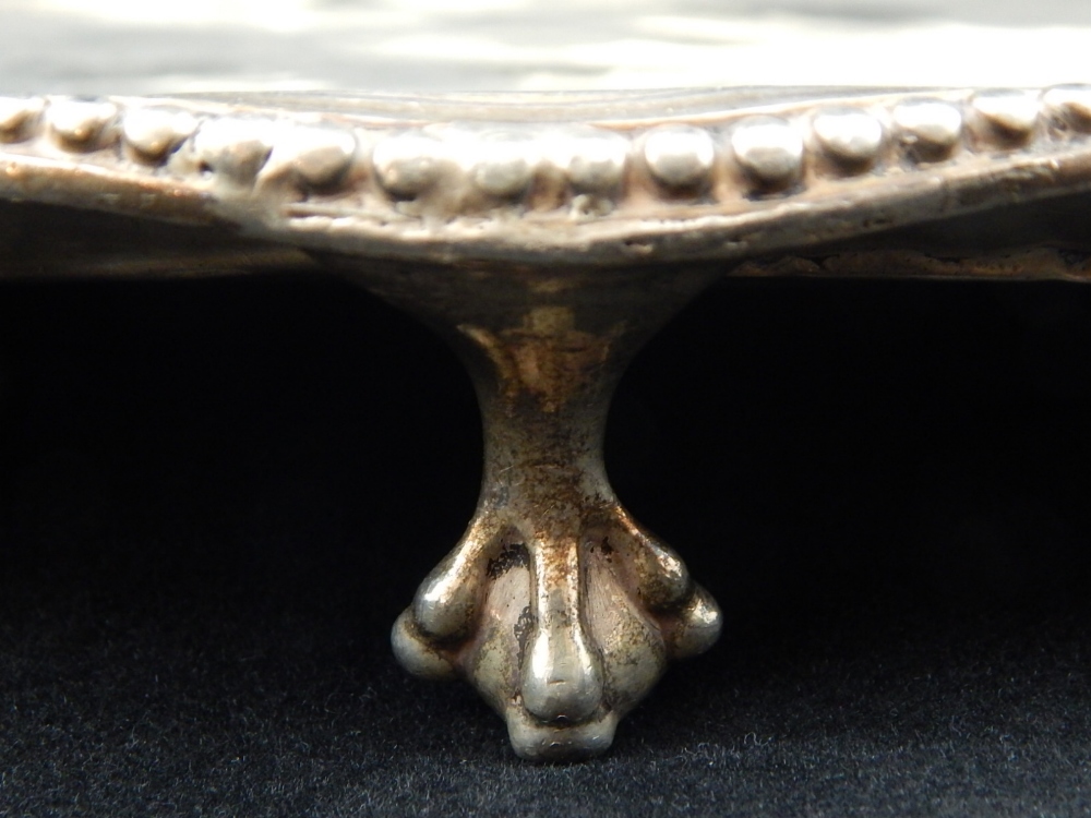 Victorian hallmarked silver circular tray, bead trim, ball and claw feet, 35cm dia. - Image 6 of 9