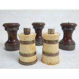 Selection of five silver mounted ivory and wood capstan table pepper grinders, various hallmarks,