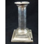 Silver stub candlestick, bead trim, octagonal body, stepped base, c.1926, 13.