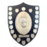 2nd London Regt Royal Fusiliers, marathon challenge shield, ebonised trophy with silver plaques, c.