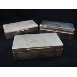 Late 19th C hallmarked silver cigarette box, and two other silver cigarette boxes (one London 1928),