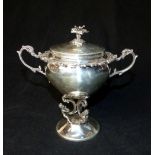 Italian silver jar and cover with figural scroll stem, 16cm h,