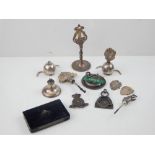 Small selection of hallmarked silver objects, including menu card holders etc.