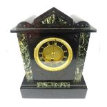 Early 20th C French black and green marble mantel timepiece, drum movement,
