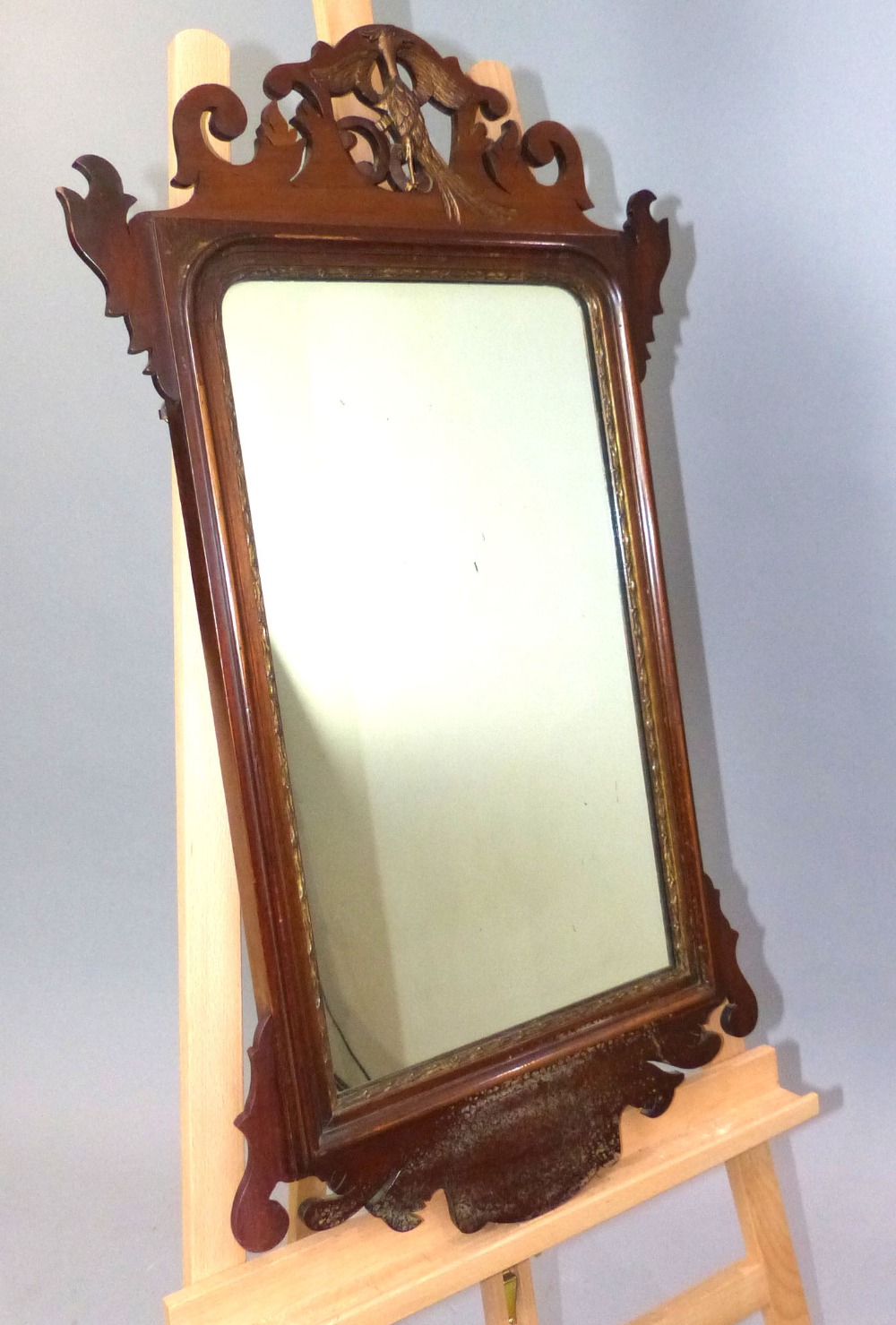 George III style mahogany fretwork wall mirror, - Image 3 of 6