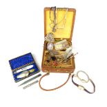 Ladies pigskin case containing a quantity of assorted jewellery and sundries to include a 9ct