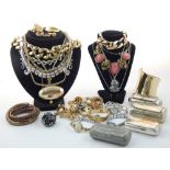 Quantity of costume jewellery including a large curb-link necklace, bangles and snuff boxes,