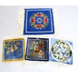 Three Chinese hand knotted silk miniature rugs, sold together with a Tibetan meditation rug,