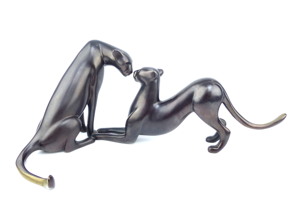 Loet Vanderveen, Dutch sculptor (1921-2015), patinated bronze study of two cheetahs,