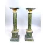 Pair of Victorian style gilt metal mounted green marble pedestals with cluster columns on square