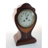 Edwardian marquetry inlaid mahogany mantel clock,