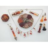 Collection of Victorian and later Scottish agate jewellery including a circular memento mori cloak