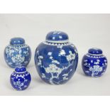 19th / 20th century Chinese blue and white prunus pattern ginger jar, 20cm H,