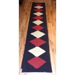 Kelim runner, red and white diamond pattern,