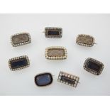 19th century memorial plaited hair brooch, rectangular with a seed pearl border,