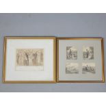 Early 20th century sepia Punch illustration, 20x 24cm, with four engravings of Victoria and Prince