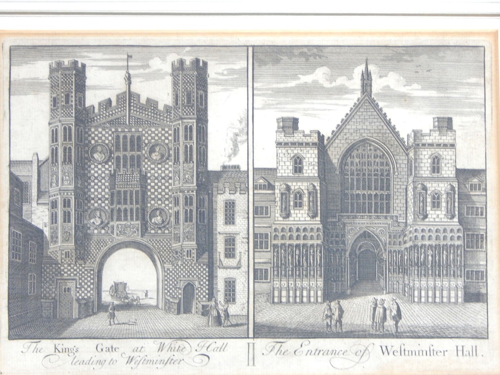 Four 18th century engravings of London, including Statue of King Charles 1st at Charing Cross, Tower - Image 2 of 6