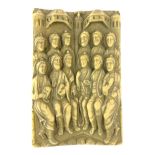 A wax relief of a medieval group, the twelve apostles, 14 x 9cm.