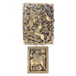 Two plaster facsimiles of Renaissance carved and pierced wooden panels, one of mythical beasts;