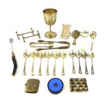 Collection of Victorian small silver and plated ware to include an engraved goblet, six teaspoons,