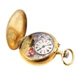 An early 20th century Swiss patent wind gold plated hunter pocket watch engraved case enclosing a