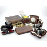 Chinese lacquer box and sundries including a travelling timepiece, cheroot case, three novelty nut