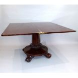 Victorian mahogany breakfast table with rectangular folding top on octagonal pillar, circular