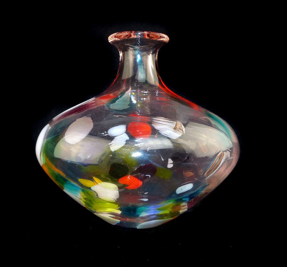 Fornance Murano glass vase, decorated with circular splashes of coloured glass, 17cm h - Image 2 of 5