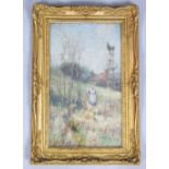 Lester Sutcliffe (1848-1933) Figure in a Meadow, oil on canvas laid down, signed lower right, 49 x