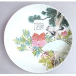 Chinese porcelain charger decorated with heron, blossom and verse.