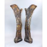 Pair of stained Lega elephant leg bones, 52cm h.