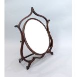 1920s mahogany skeleton frame toilet mirror with oval plate, 66 cm H