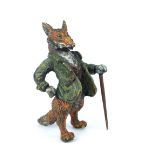 Cold painted bronze Mr Fox whiskered, jacket, waistcoat, and cane, 8.5cm h