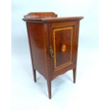 Edwardian satinwood banded paterae inlaid mahogany bedside cabinet, 76 cm H