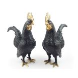 Pair of contemporary bronze models of standing cockerels, 26 cm H (2)