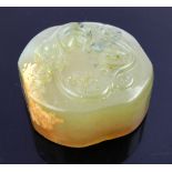 Oriental octagonal green jade seal, dragon carving to top 5.2cm w