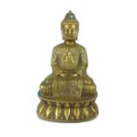 Chinese bronze statue, study of comtemplating Buddha, seated in a lotus position, seal stamp to