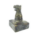 Chinese bronze seal mark, temple dog finial, 9cm h.