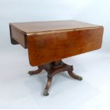 Regency mahogany Pembroke breakfast table, fitted with two drawers on quadruple platform downswept