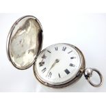 George III silver hunter pocket watch, the engraved case enclosing a white enamel dial marked with