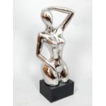 Contemporary silver glazed ceramic figure of female nude, 72 cm H